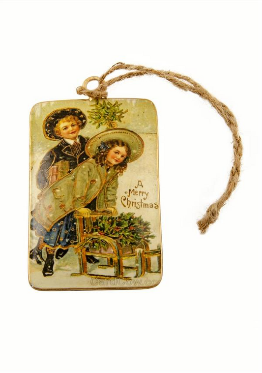 ausgefallene Weihnachtsdeko Blech - Winternostalgie Schlitteneinkauf