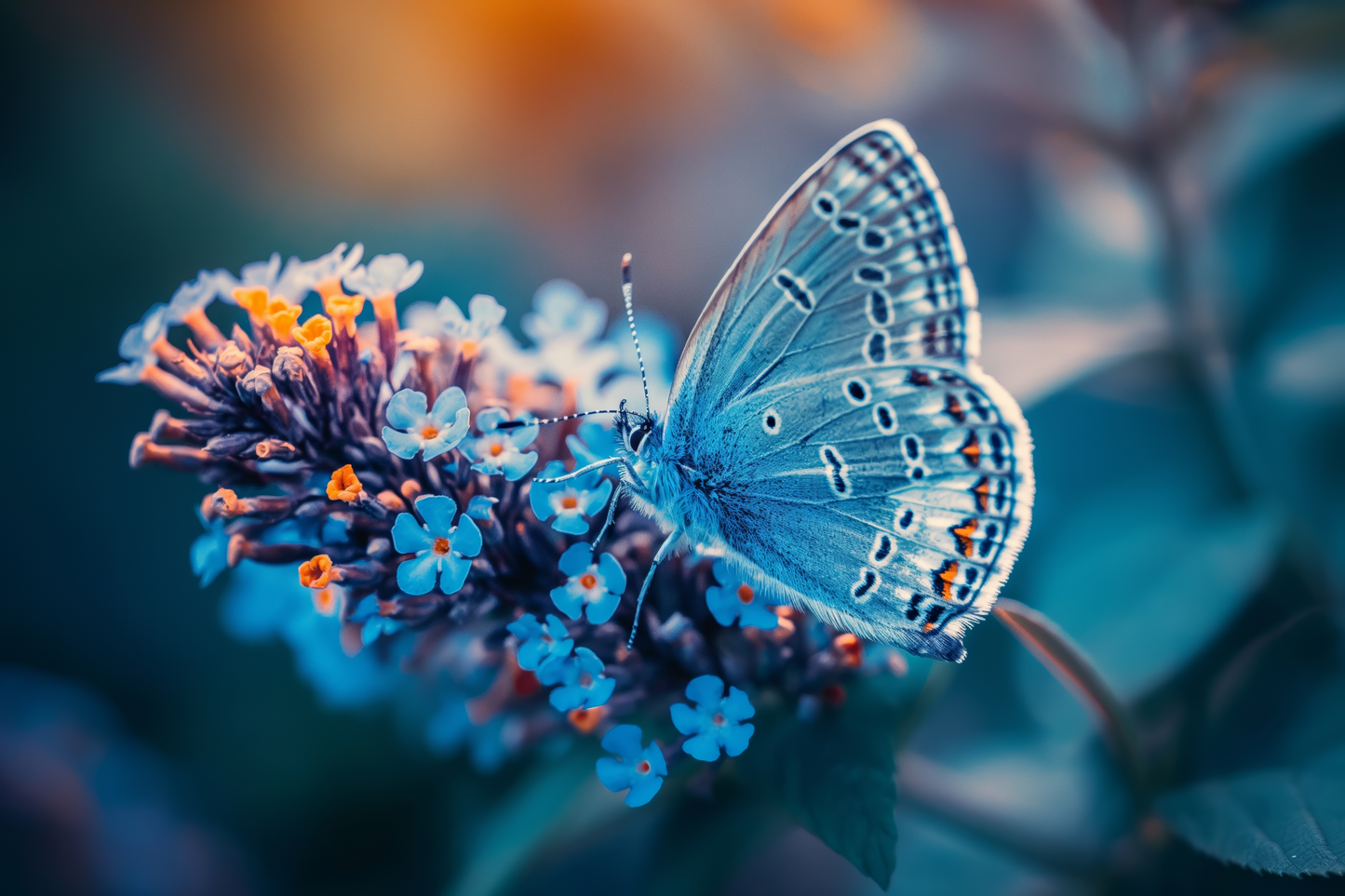 Blauer Schmetterling auf blauer Blume